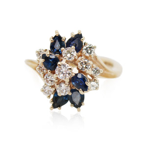 Yellow Gold Sapphire and Diamond Cluster Ring