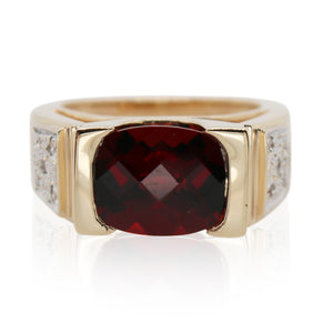 Cushion Cut Half Bezel Set Garnet and Diamond Ring
