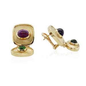 Amethyst and Green Tourmaline Drop Earrings