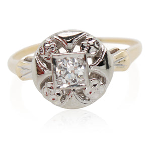 White and Yellow Gold Diamond Filigree Ring