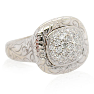 Engraved Leaf Diamond Cluster Ring