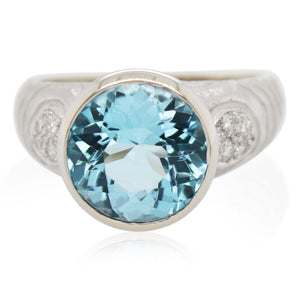 Bezel Set Round Blue Topaz and Diamond Accented Ring
