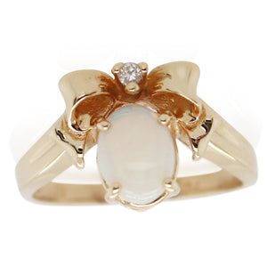Oval Opal and Diamond Bow Ring