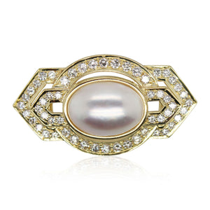 Oval Mabe Pearl and Diamond Brooch