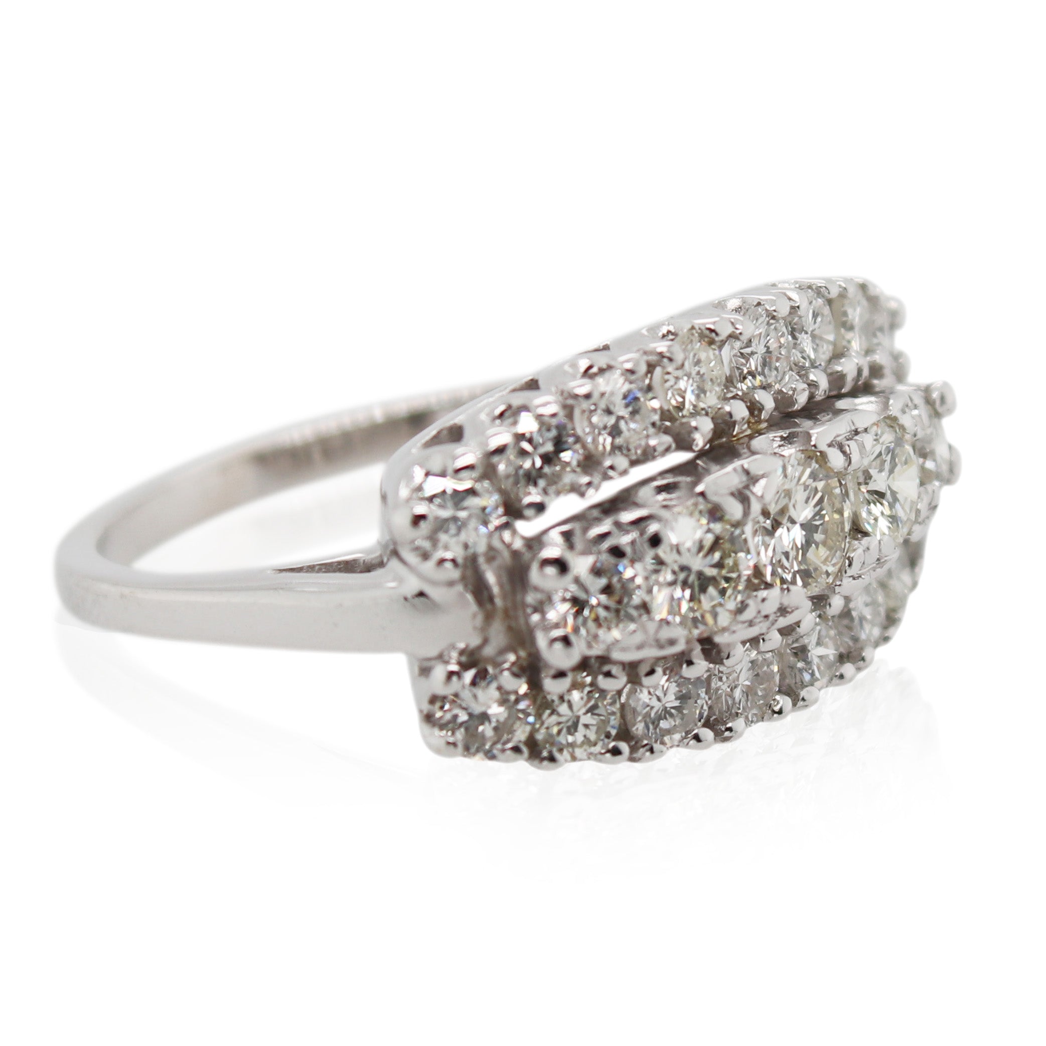 White Gold Tri Row Diamond Ring