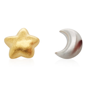 Platinum and Yellow Gold Moon & Star Studs