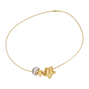Yellow Gold and Platinum Stars and Moon Necklace