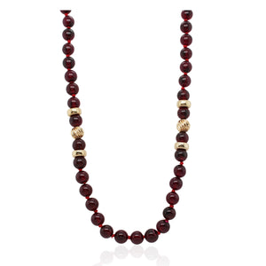 Yellow Gold Beaded Garnet Necklace