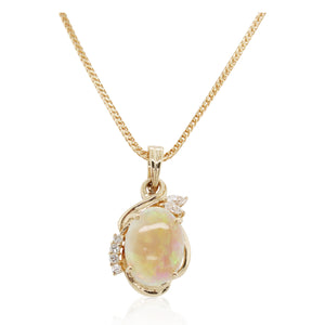 Yellow Gold Opal and Diamond Accented Pendant