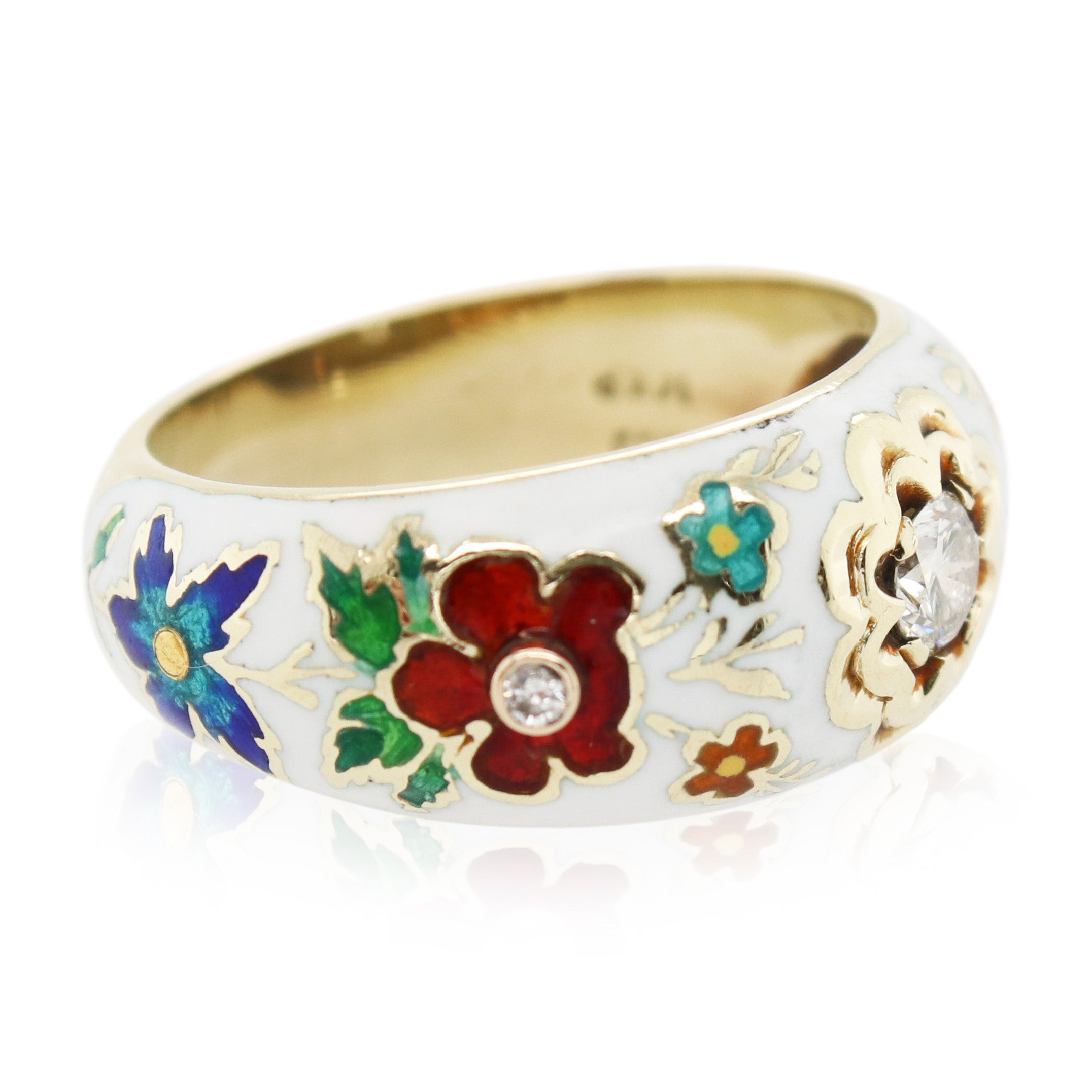 Enamel and Diamond Flower Ring