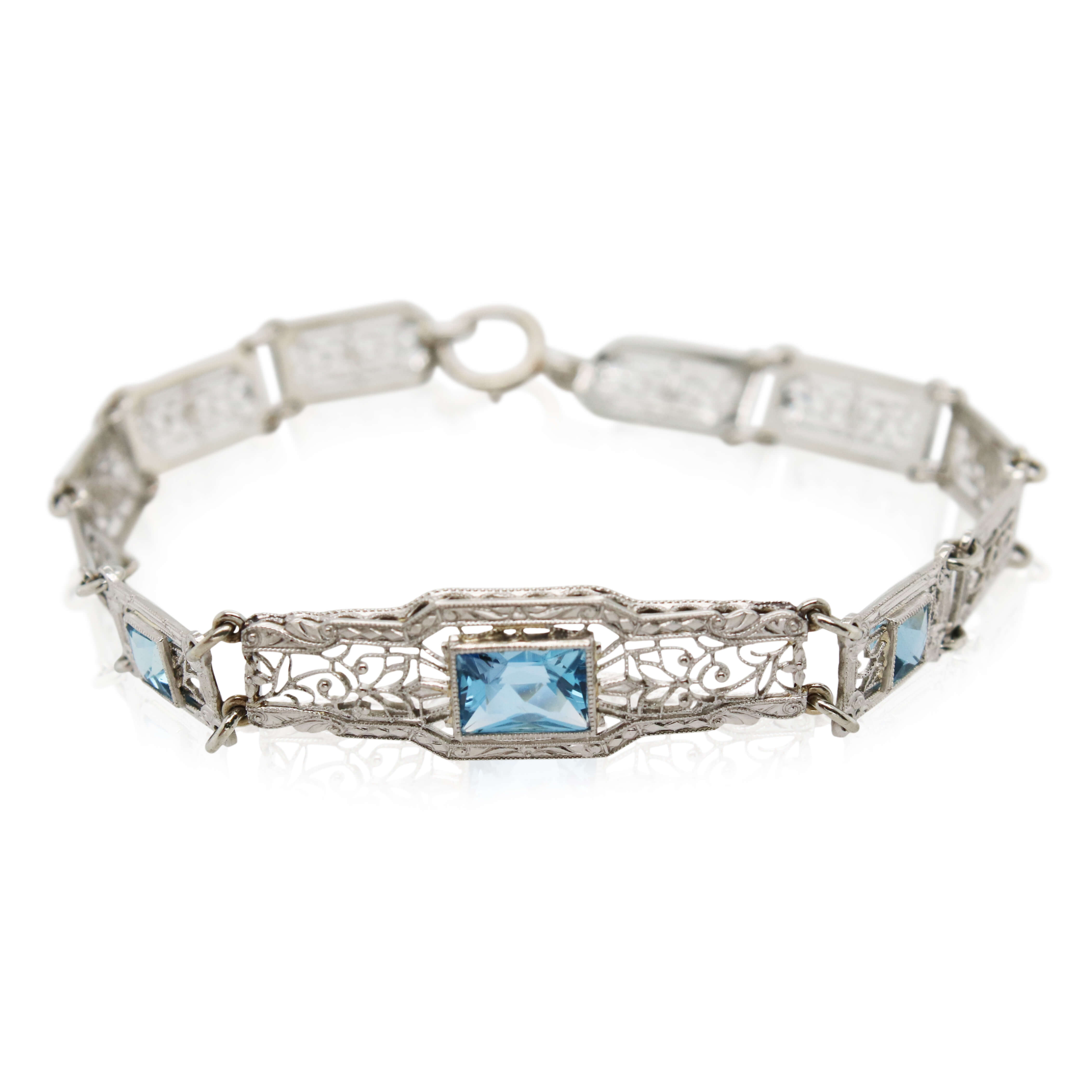 Emerald Cut Aquamarine Filigree Bracelet