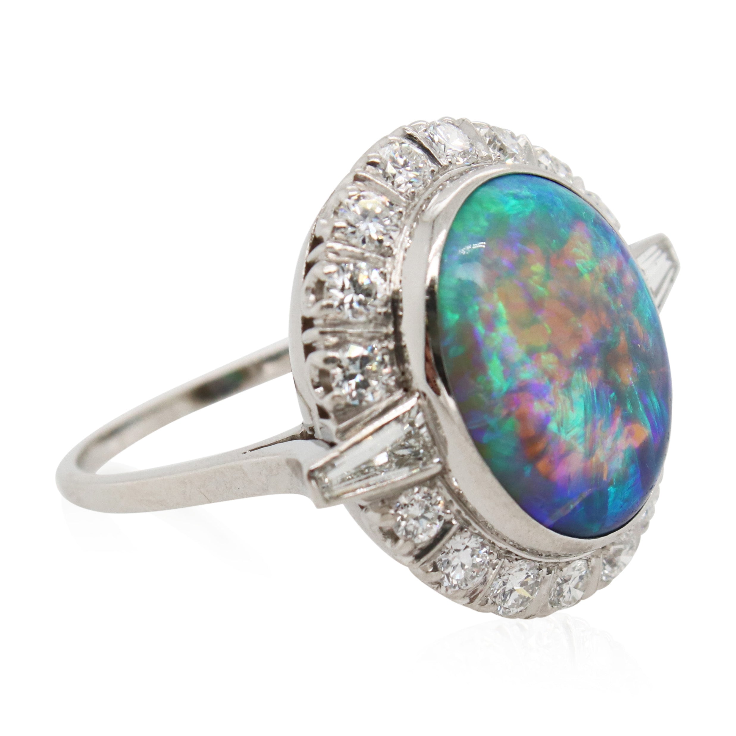 Platinum 11ct Hurlequin Opal and Diamond Ring