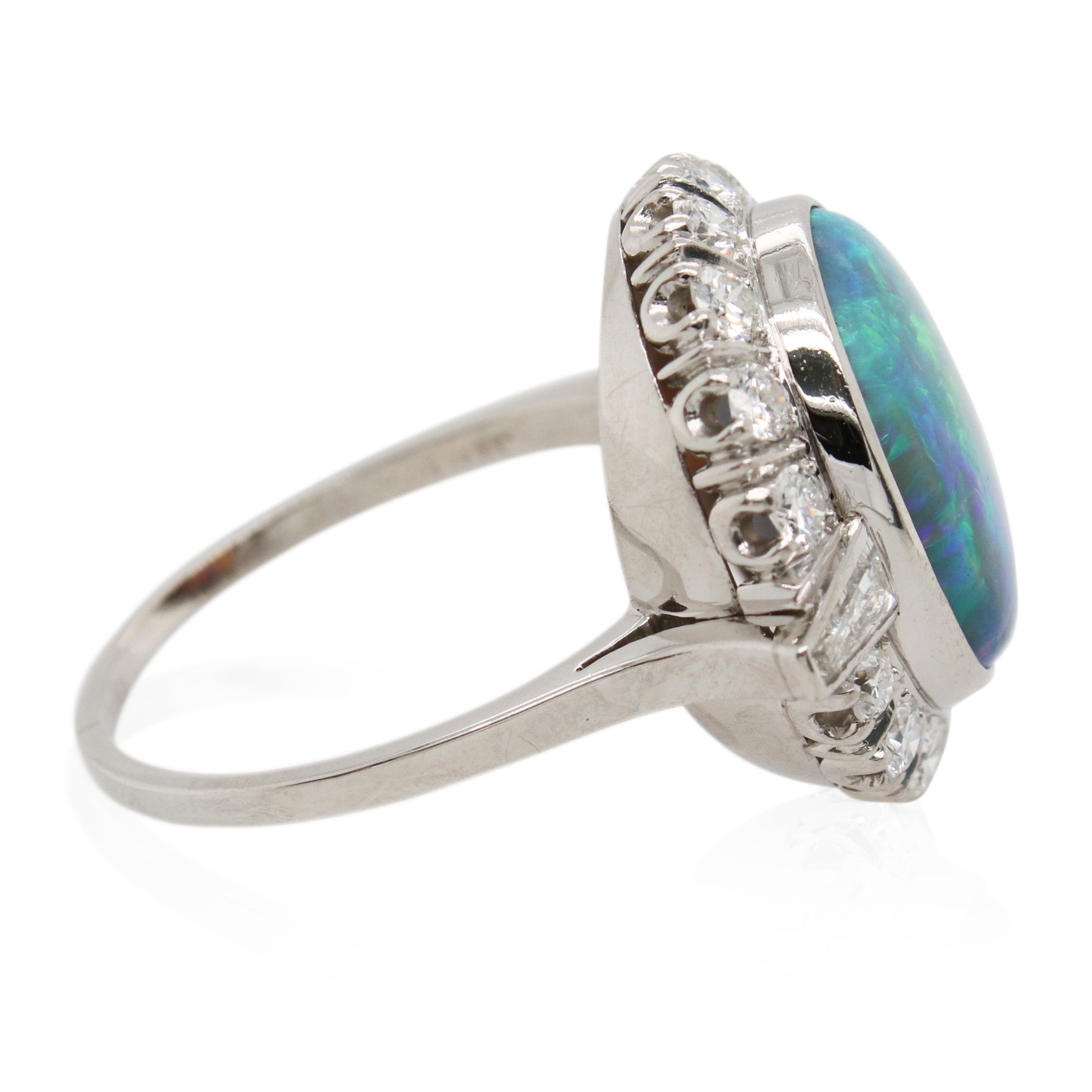Platinum 11ct Hurlequin Opal and Diamond Ring