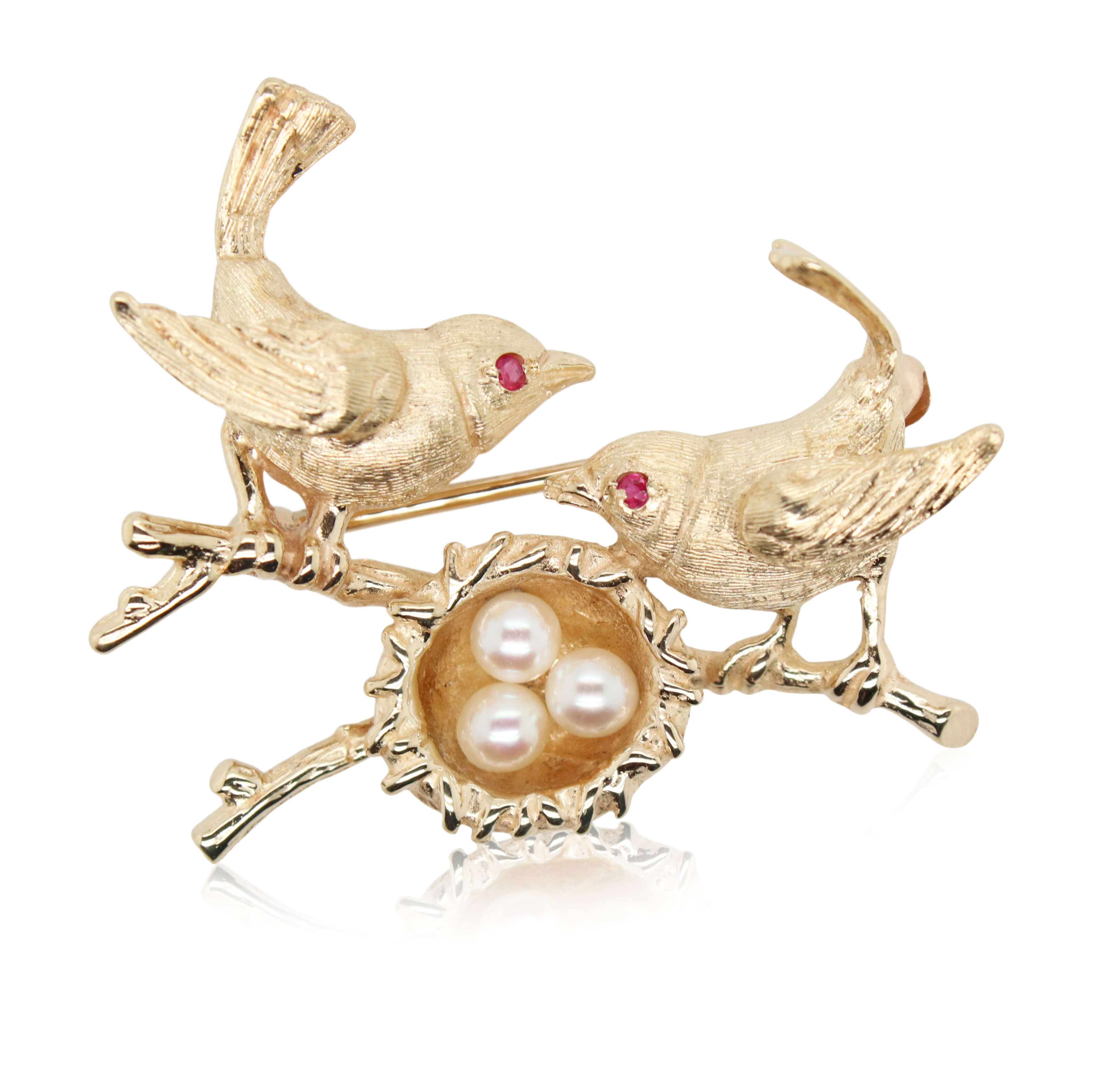 Yellow Gold Bird Brooch with Pearl