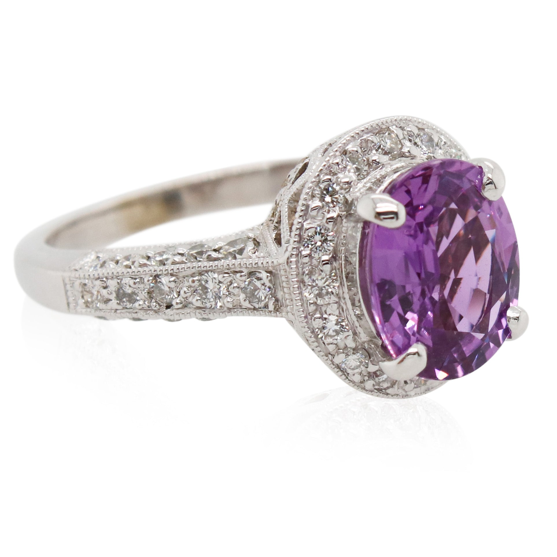 Oval Pink and Purple Sapphire and Diamond Ring
