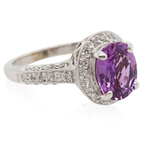 Oval Pink and Purple Sapphire and Diamond Ring