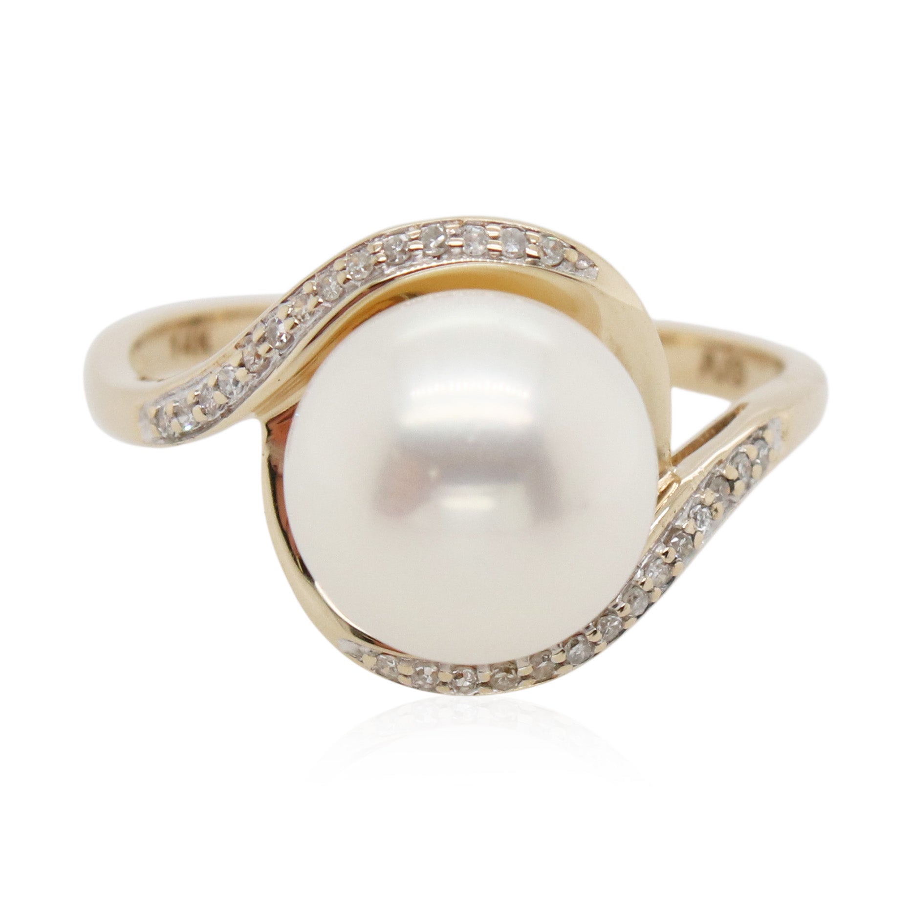 Pearl and Diamond Bypass Ring