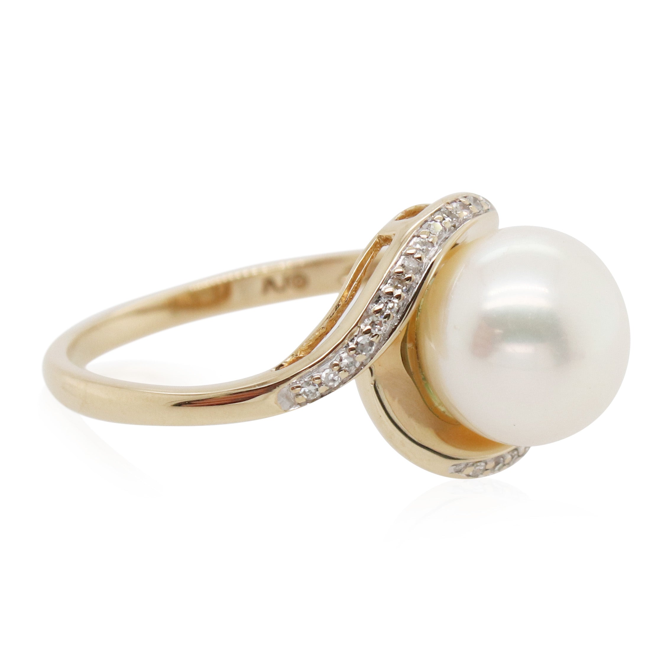 Pearl and Diamond Bypass Ring