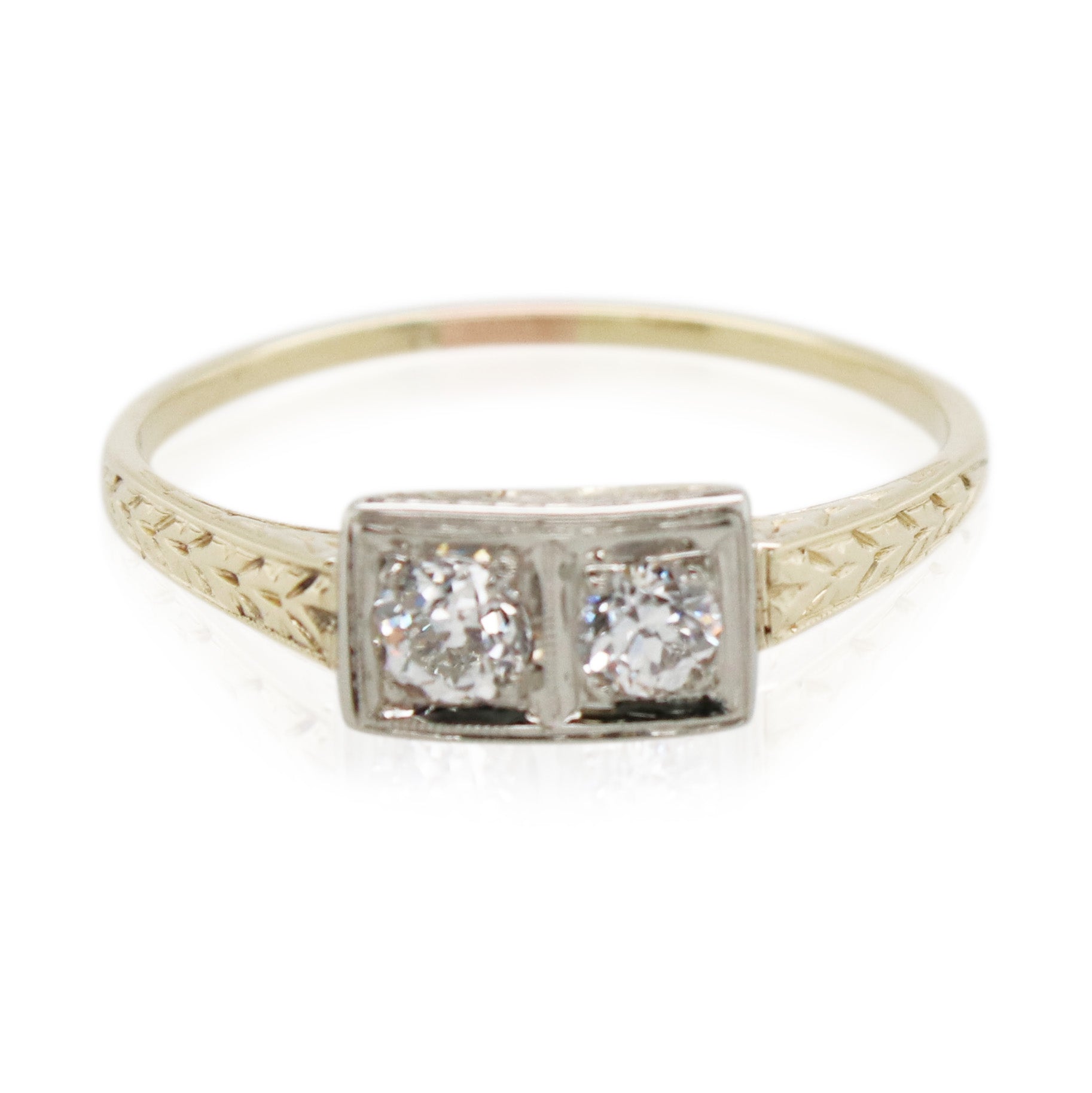 2 Stone Old European Cut Diamond Vintage Deco Ring