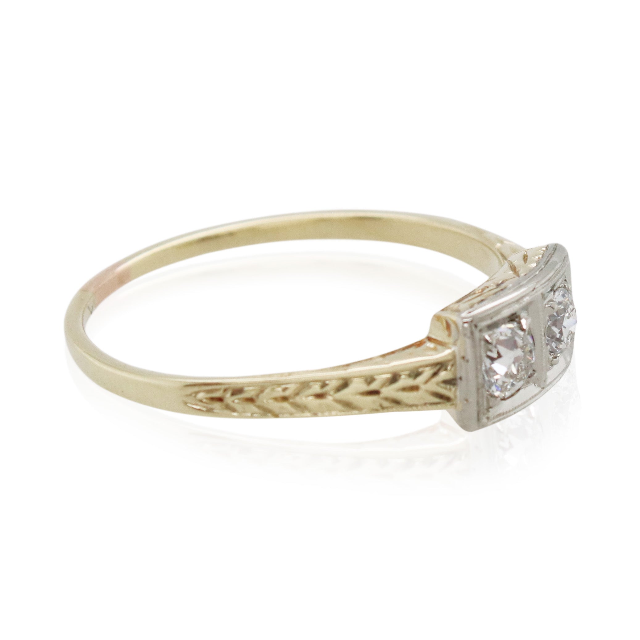 2 Stone Old European Cut Diamond Vintage Deco Ring