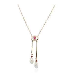 Keshi Pearl and Synthetic Ruby Drop Pendant