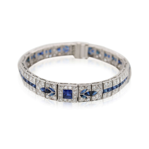 Platinum Art Deco Diamond Bracelet with Sapphire