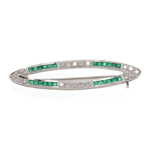 White Gold Diamond and Emerald Brooch