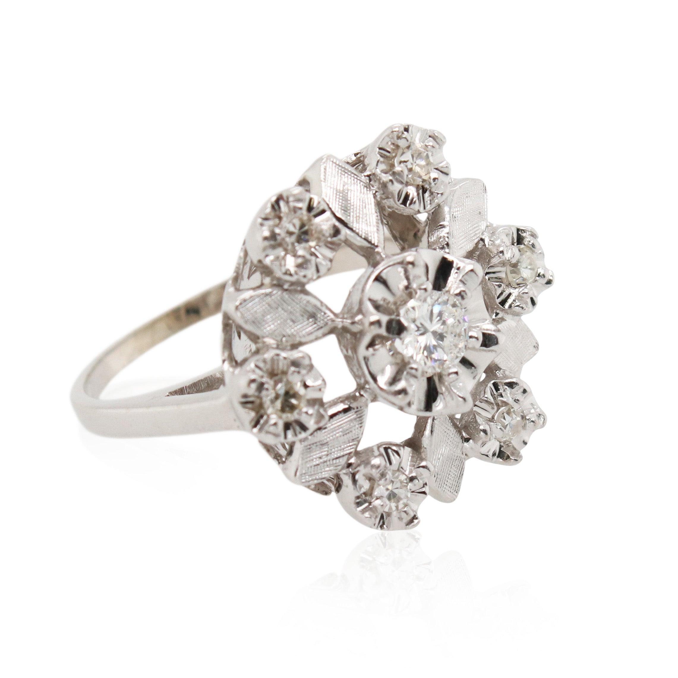 Old Mine Cut Diamond Floral Ring
