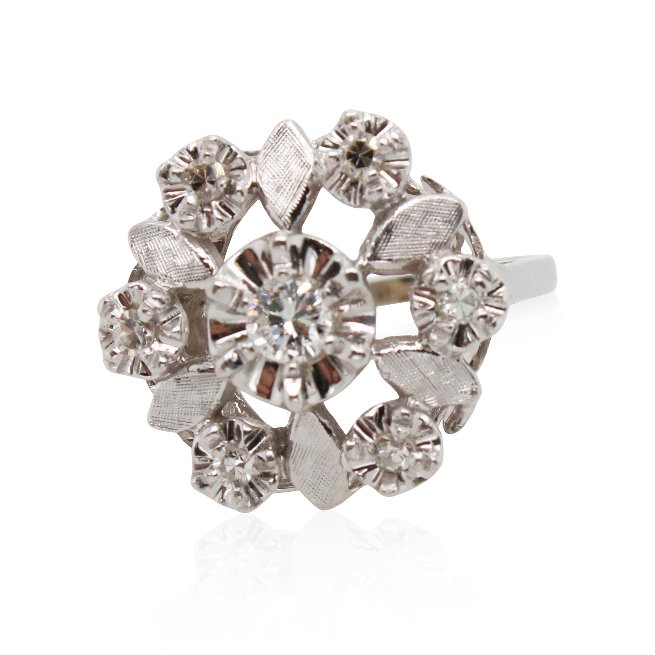 Old Mine Cut Diamond Floral Ring