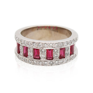 Emerald Cut Ruby and Diamond Ring