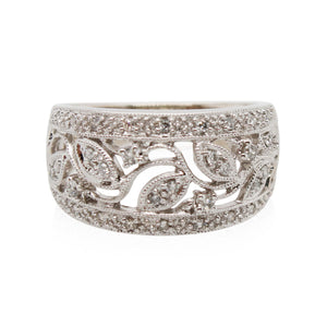 White Gold Diamond Milgrain Leaf Band