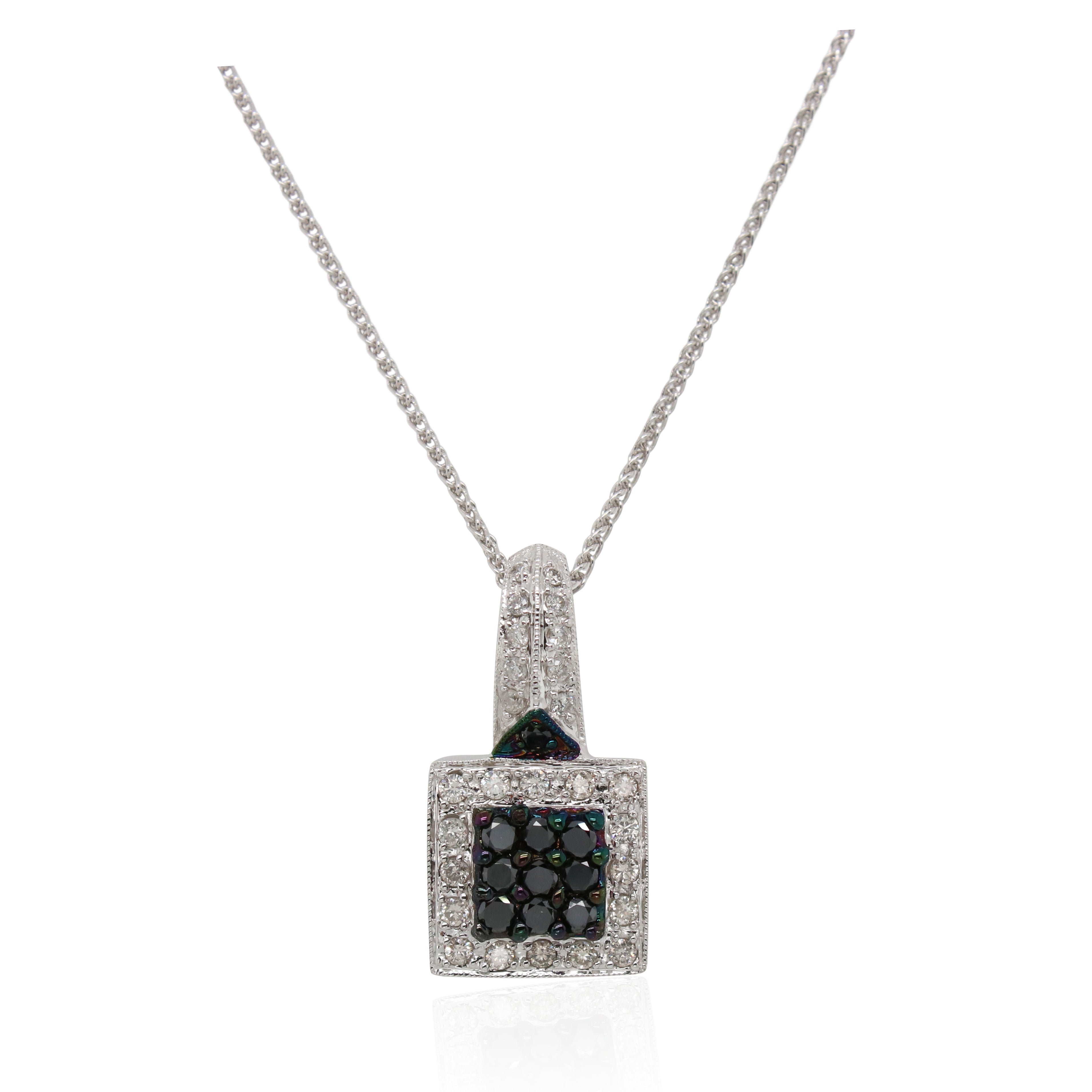 White Gold Black Sapphire and Diamond Pendant