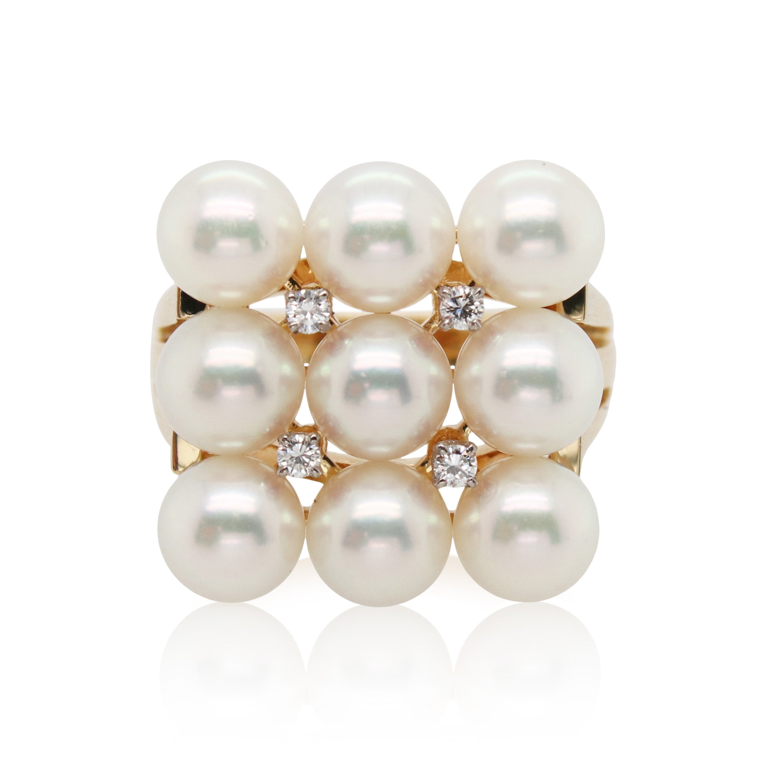 9 Pearl and Diamond Cluster Ring