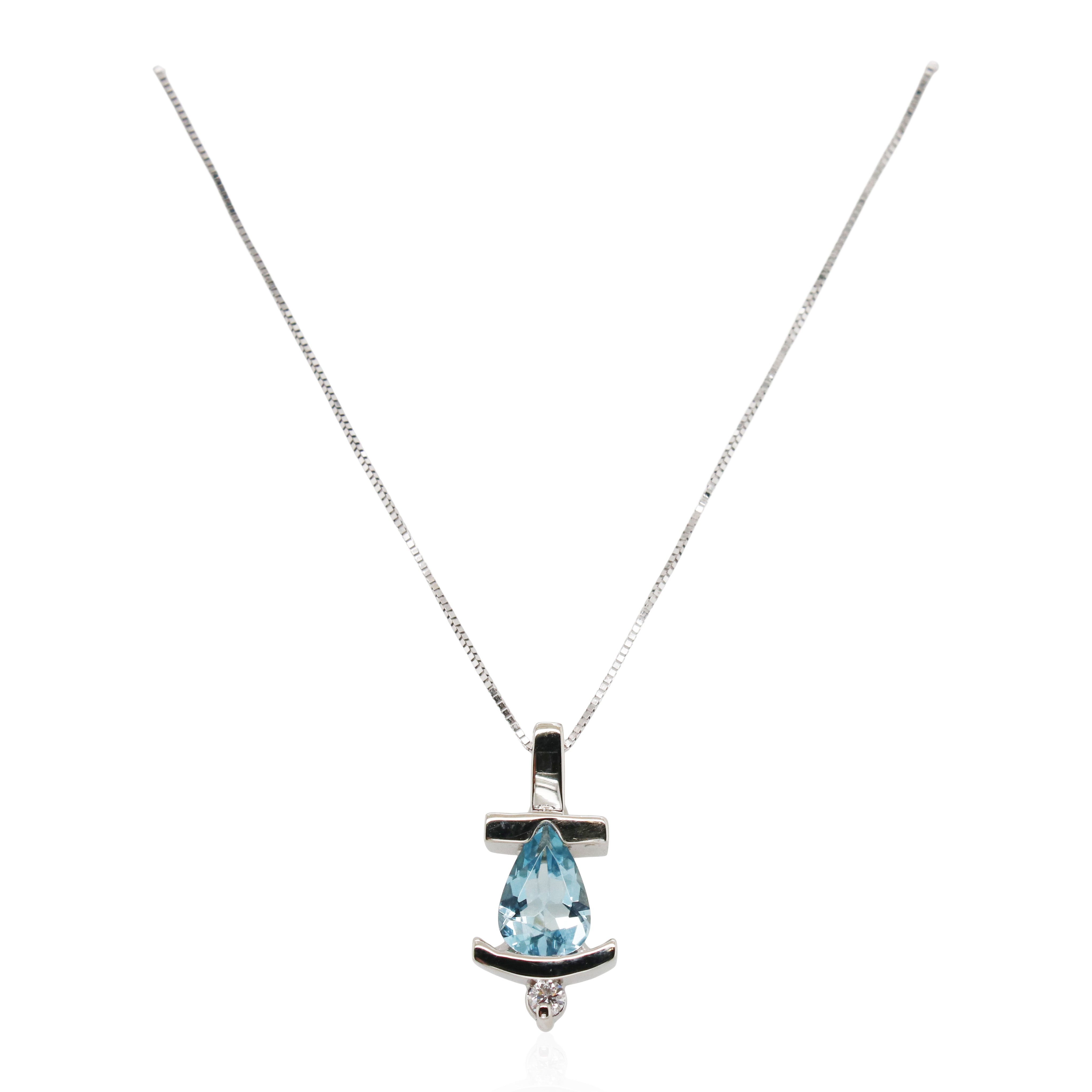 Pear-Shaped Aquamarine and Diamond Anchor Pendant