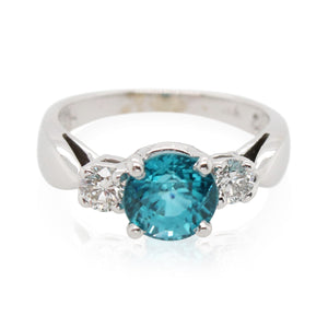 3 Stone Blue Zircon and Diamond Ring
