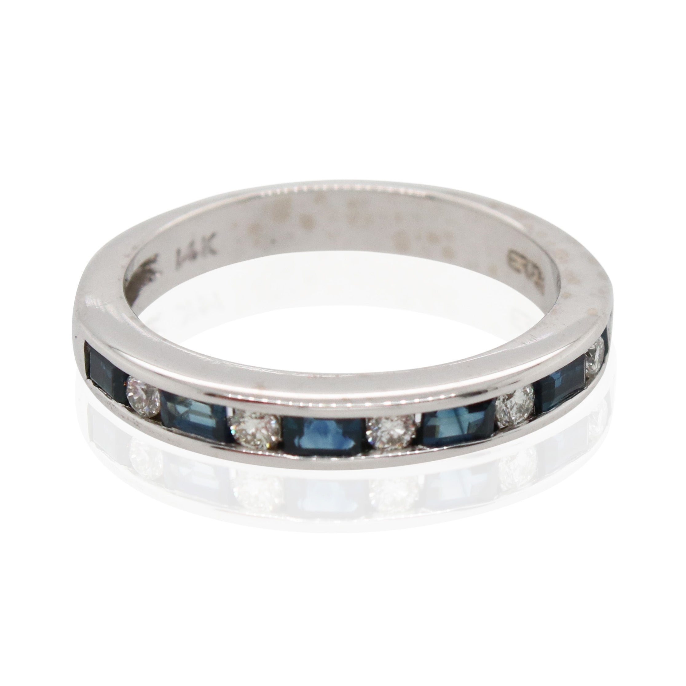 Baguette Sapphire and Round Diamond Band