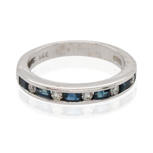 Baguette Sapphire and Round Diamond Band