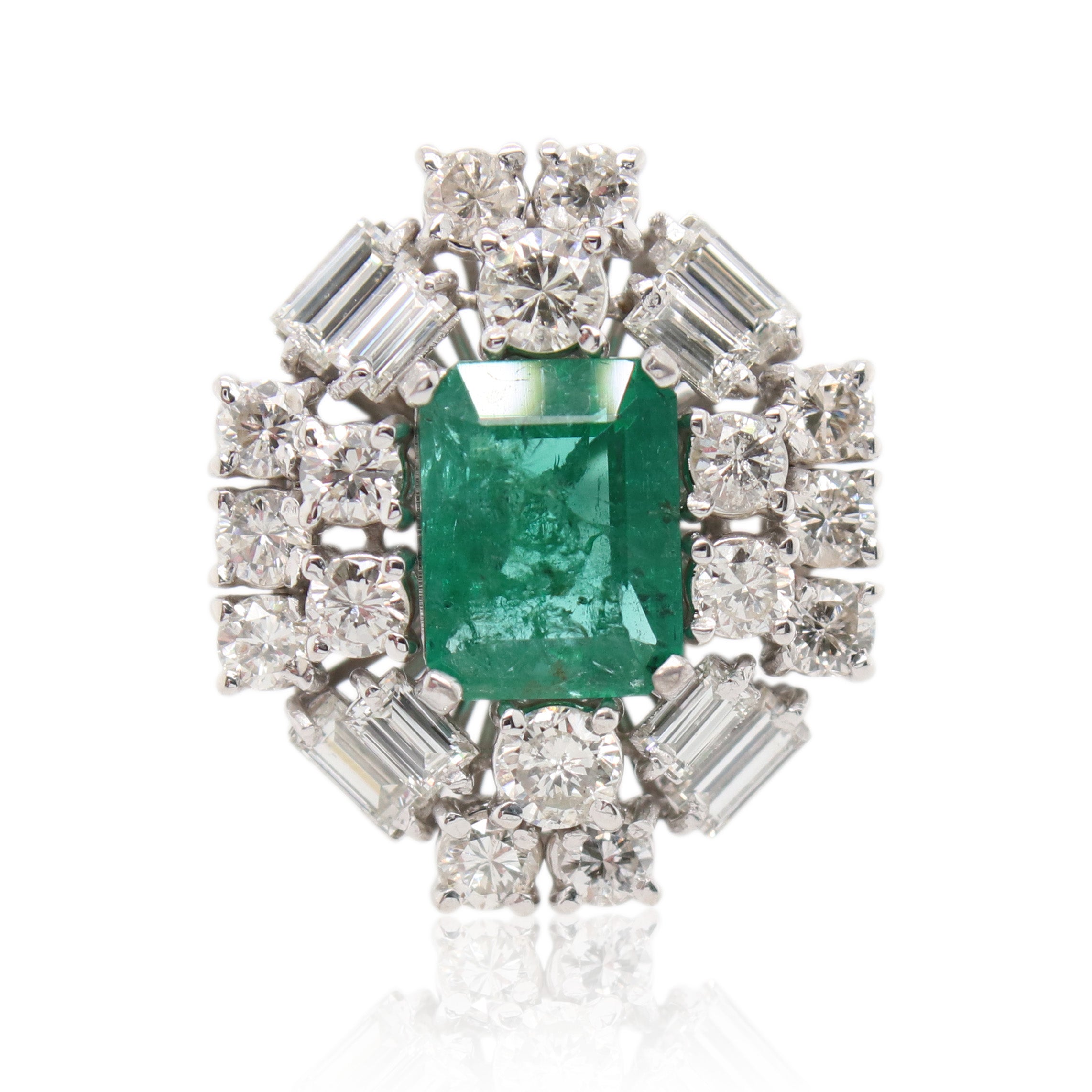 Emerald and Halo Diamond Ring