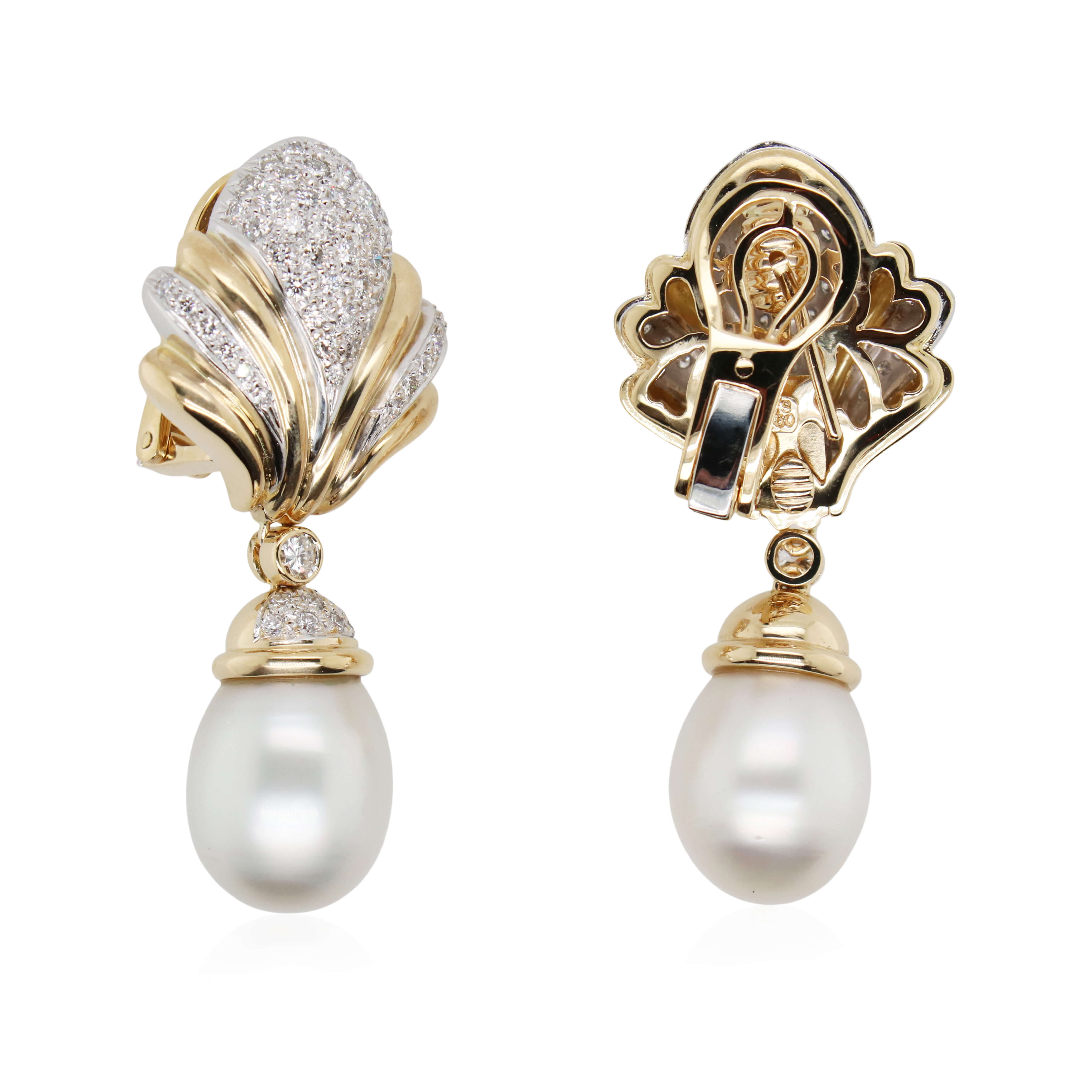 Estate Pearl and Diamond Drop Earrings