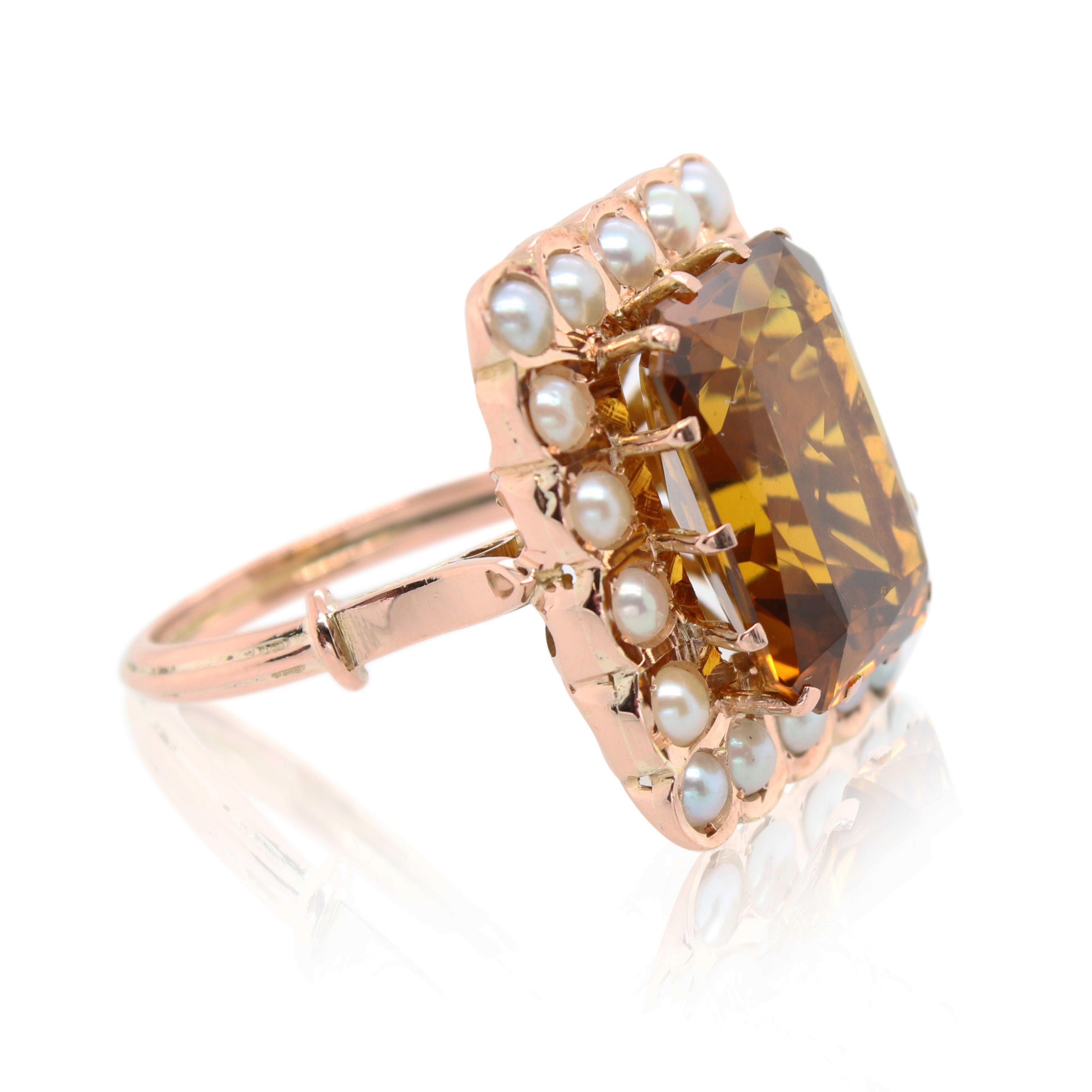 Rose Gold Citrine and Pearl Ring
