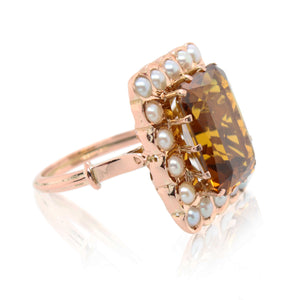 Rose Gold Citrine and Pearl Ring