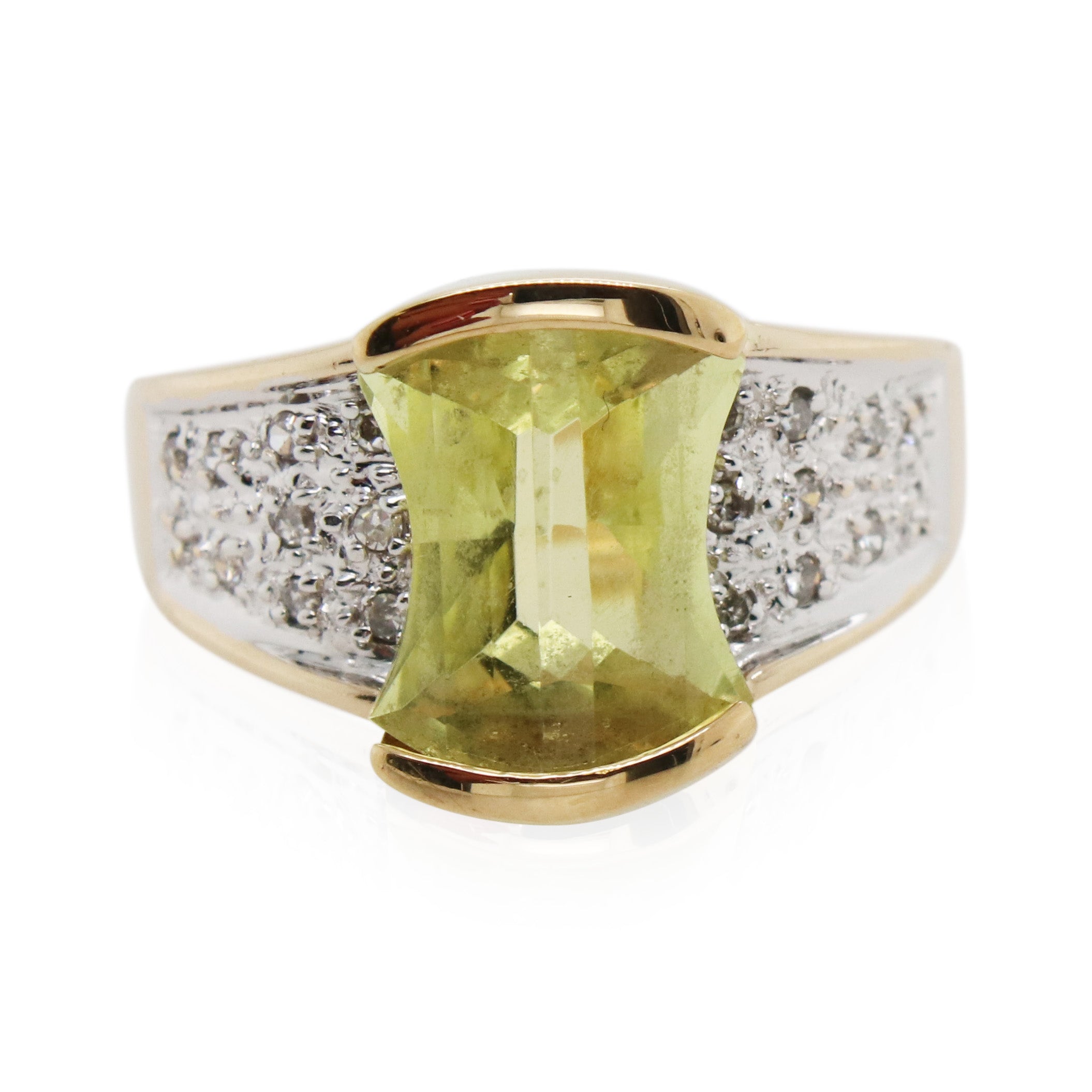 Half Bezel Set Lemon Citrine and Diamond Ring