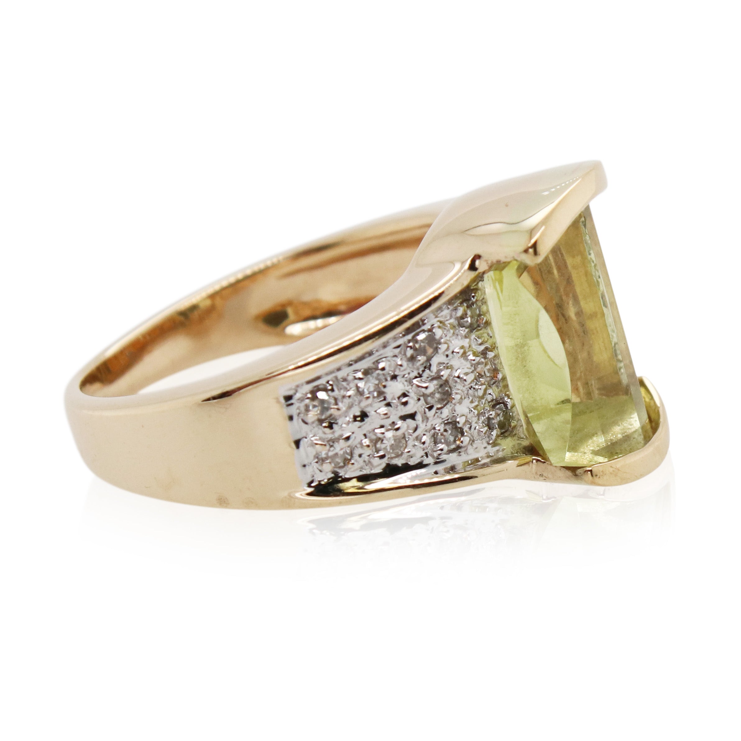 Half Bezel Set Lemon Citrine and Diamond Ring