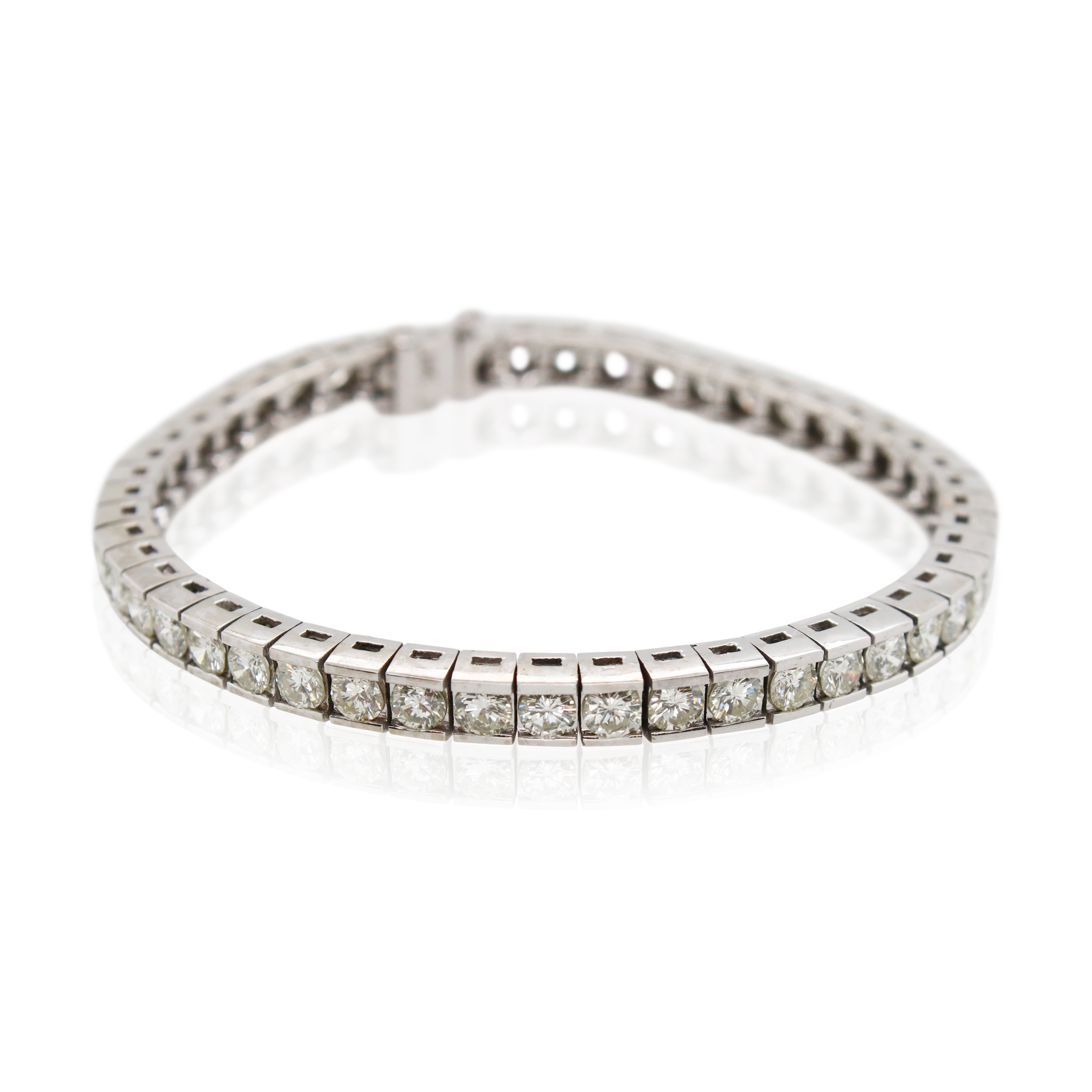 Estate White Gold Bar Set Diamond Tennis Bracelet