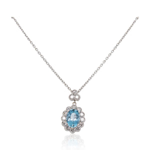 1.35ct Aquamarine and Halo Diamond Pendant