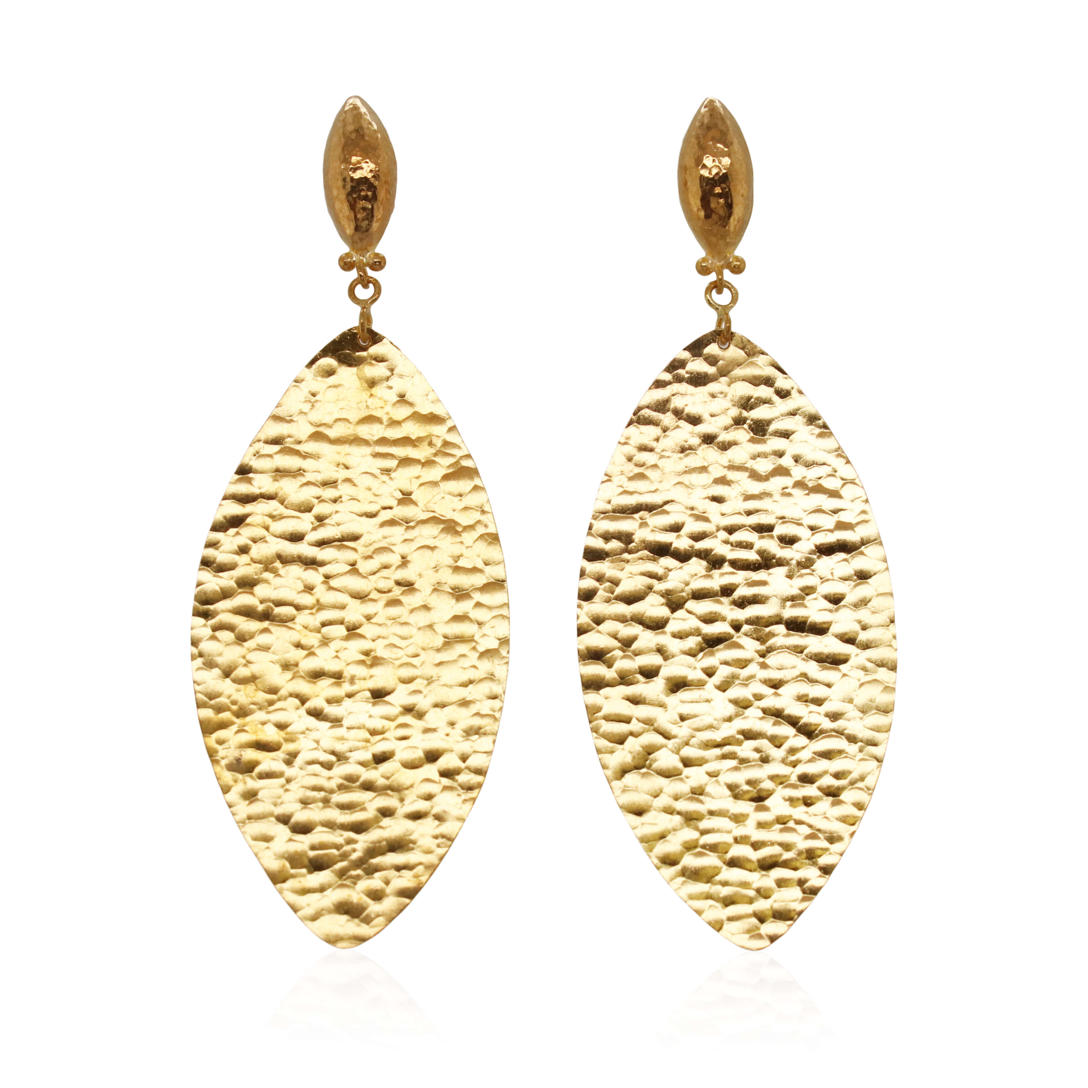24k Yellow Gold Hammered Drop Earrings