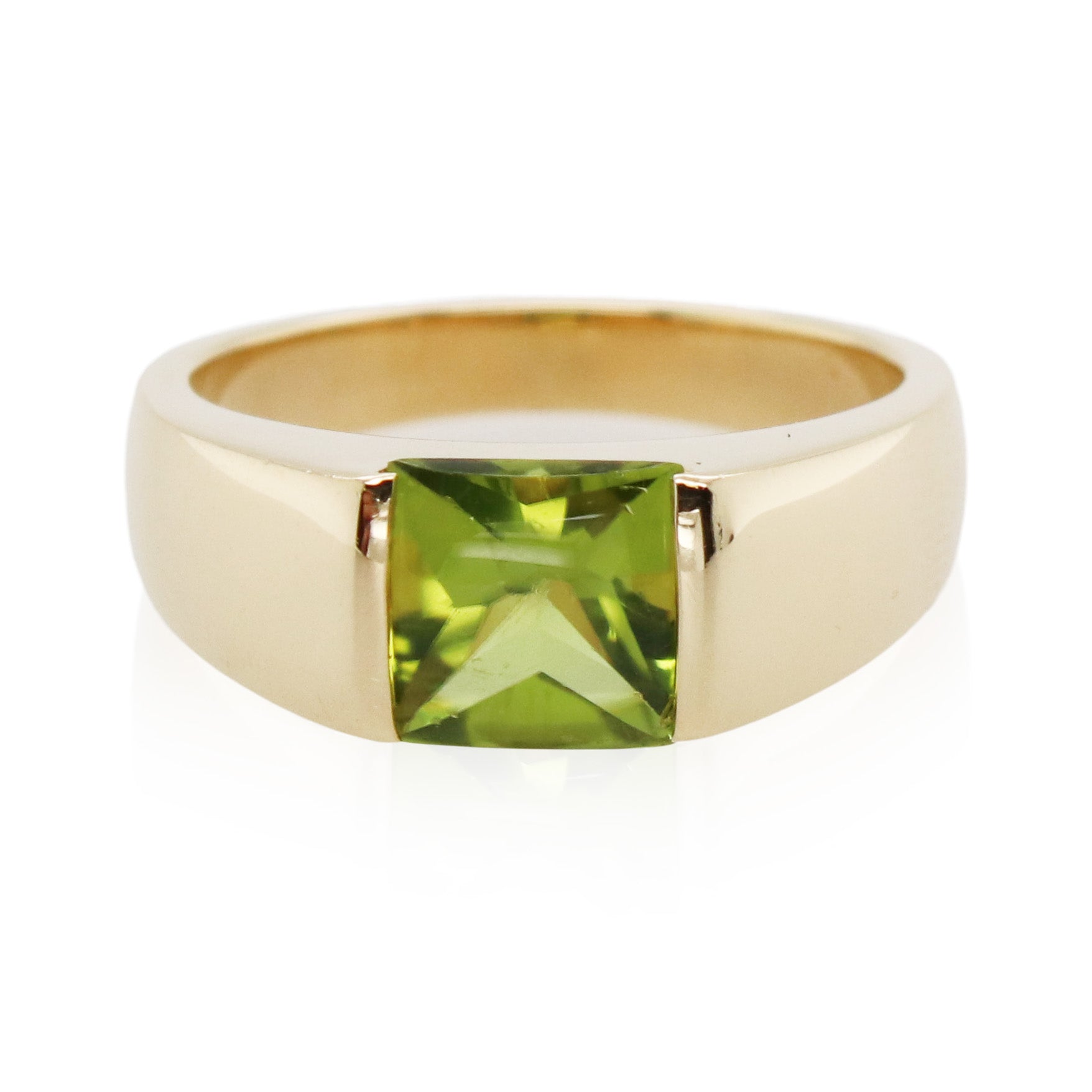 Yellow Gold Princess Cut Peridot Ring