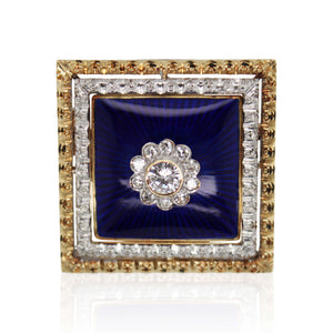 Blue Enamel and Diamond Brooch