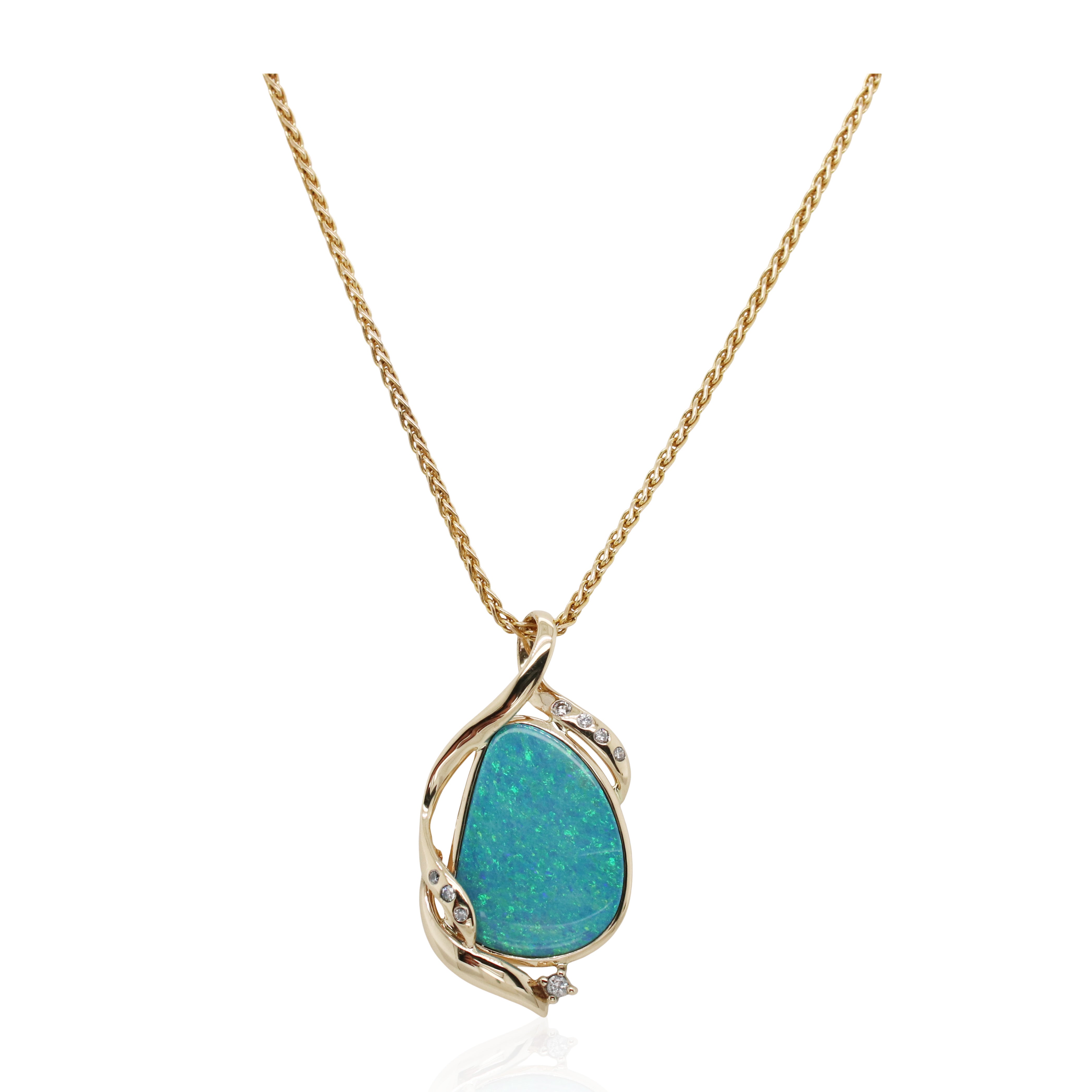 Estate Freeform Opal and Diamond Pendant