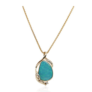 Estate Freeform Opal and Diamond Pendant